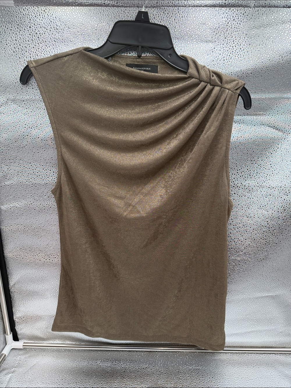 Banana Republic Foiled Ribbed Draped- Shoulder Top-Gold